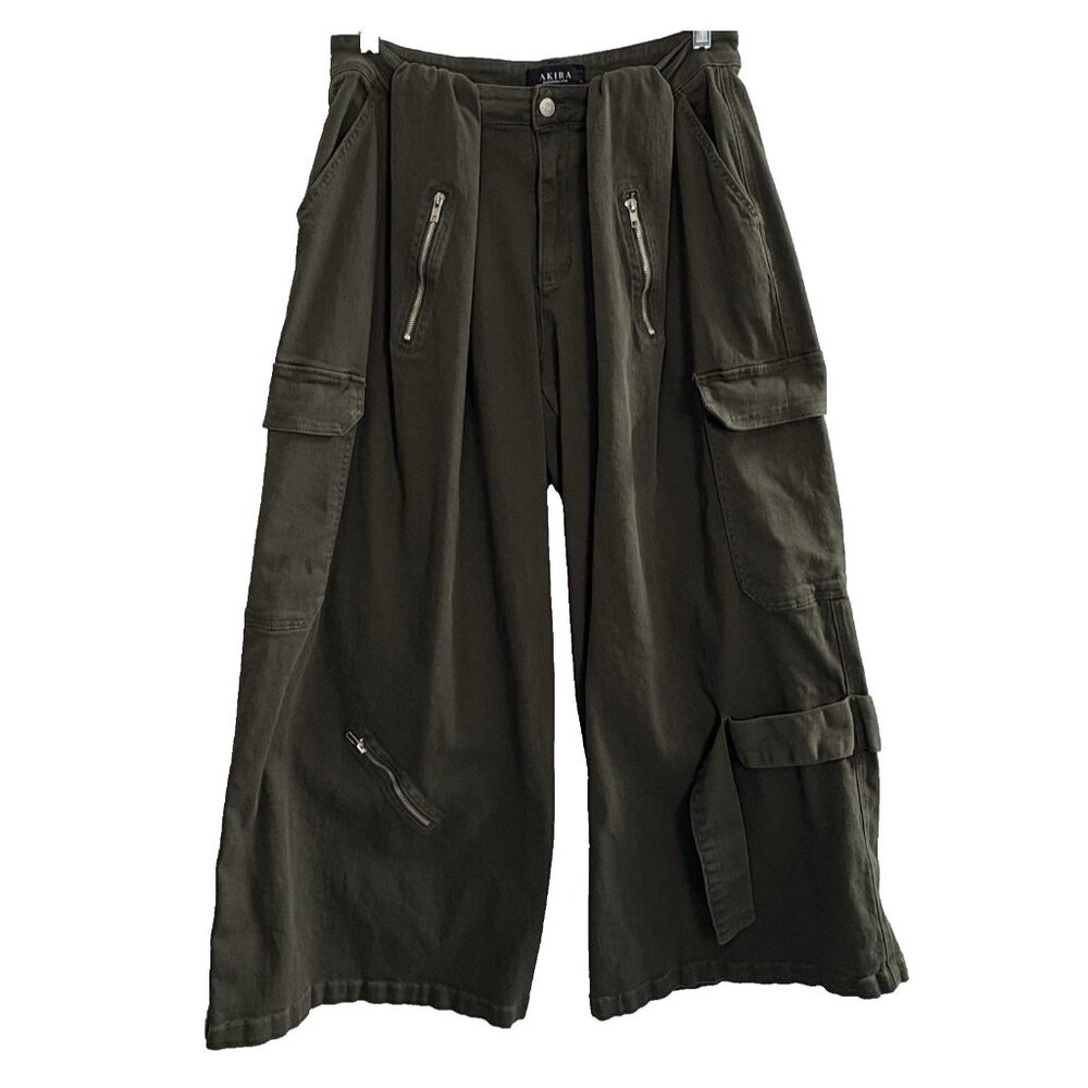 AKIRA Women Cool Girl Era Trouser Denim Zip Accent High Rise Sz XL Green‎ 46-5
